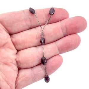 Vintage Sterling Silver 925 Garnet Lariat Necklace 17"